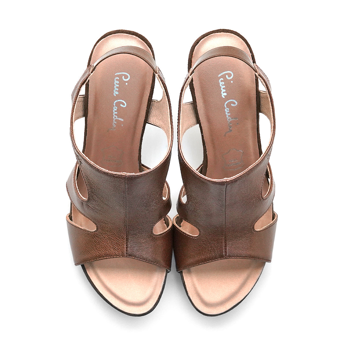 Pierre Cardin รองเท้าผู้หญิง รองเท้าส้นสูง นุ่มสบาย ผลิตจากหนังแท้ สีบรอนซ์ทอง รุ่น 21SS256