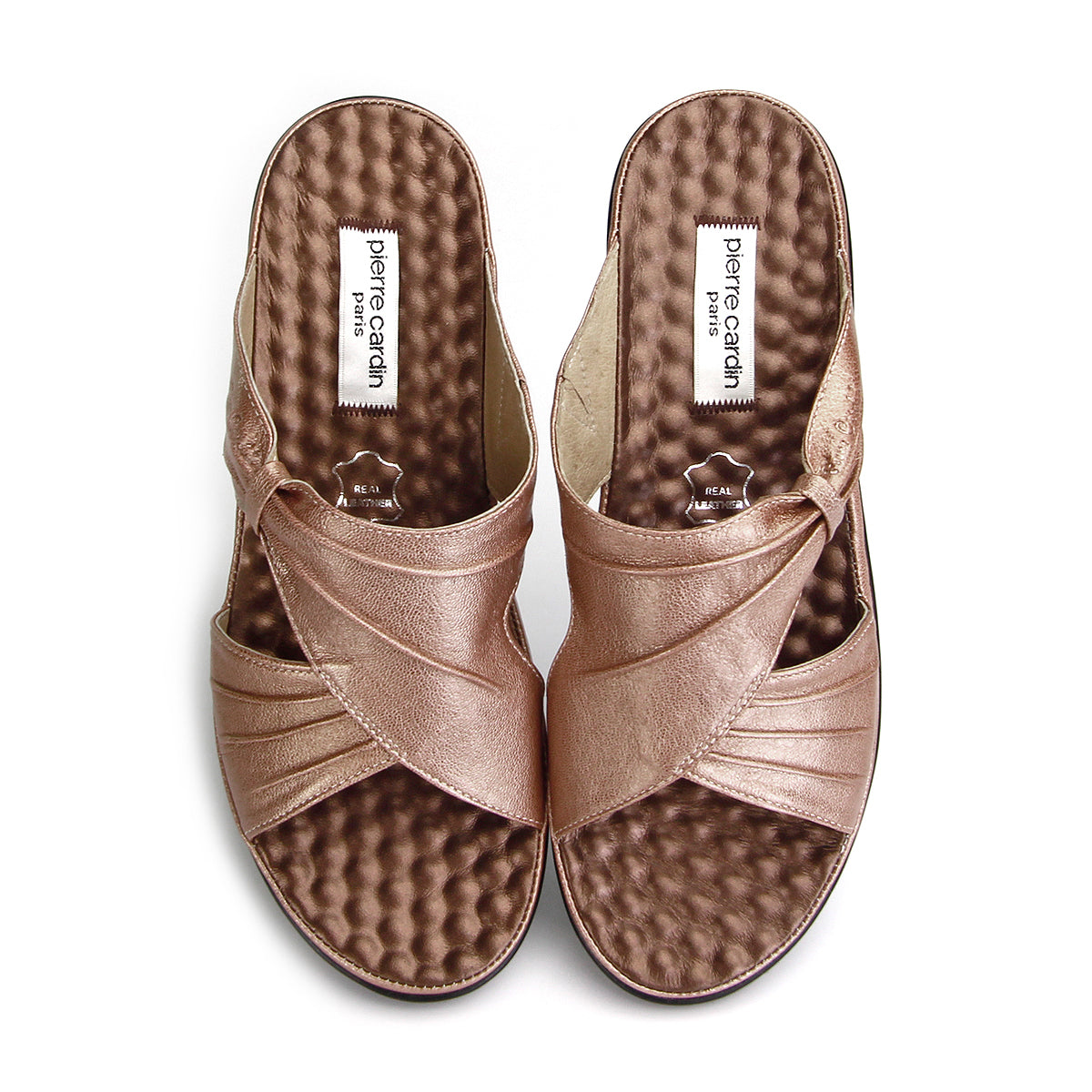 Pierre Cardin รองเท้าแตะผู้หญิง เพื่อสุขภาพ นุ่มสบาย ผลิตจากหนังแท้ สีเทา รุ่น 23SS294