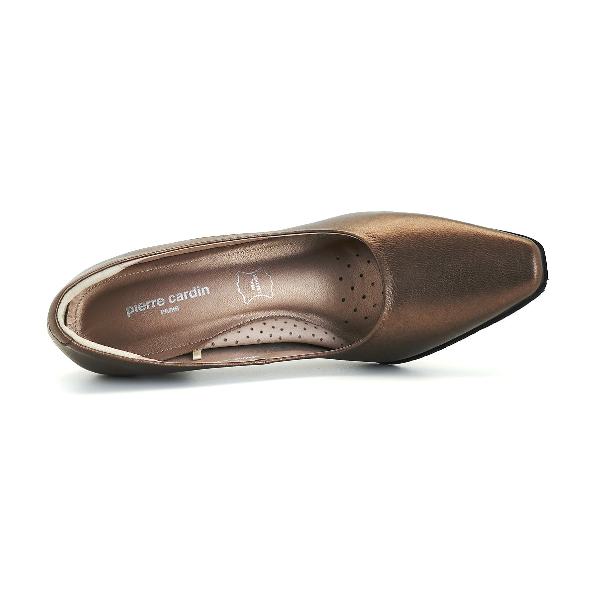 Pierre Cardin รองเท้าผู้หญิง รองเท้าส้นสูง รองเท้าส้นสูงทรง Pump นุ่มสบาย ผลิตจากหนังแท้ สีบรอนซ์ทอง ไซส์ 23WD314