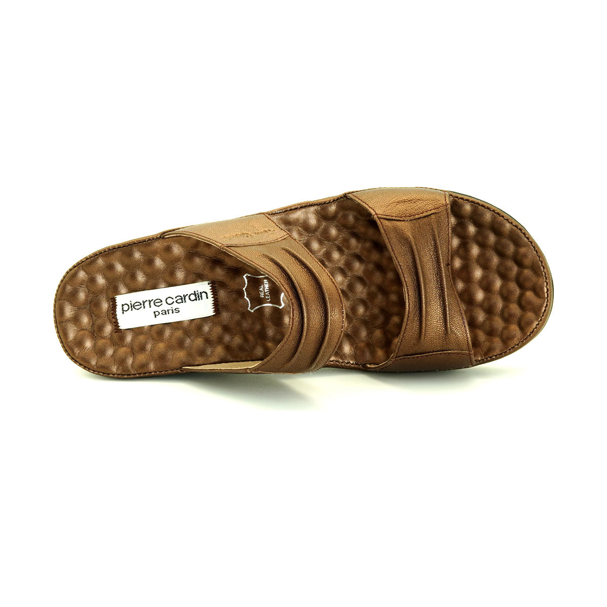 Pierre Cardin รองเท้าผู้หญิง รองเท้าแตะ รองเท้าแตะส้นแบน นุ่มสบาย ผลิตจากหนังแท้ สีดำ รุ่น24SS342