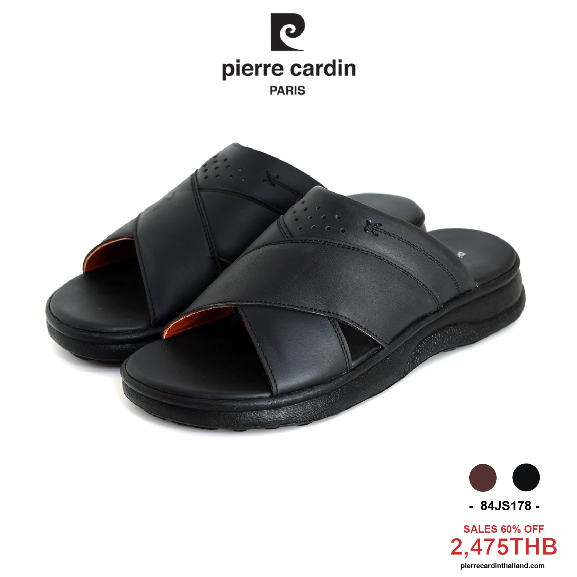 pierre cardin รองเท้าผู้ชาย รองเท้าแตะ ผลิตจากหนังแท้ ไซส์ 40-45 รุ่น 84JS178
