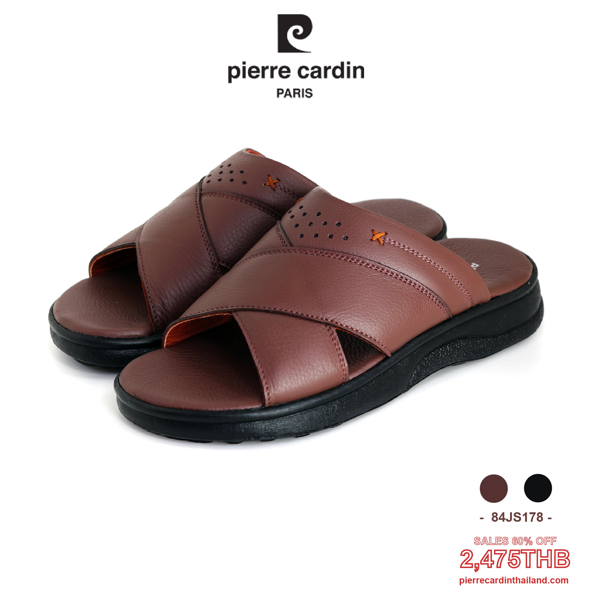 pierre cardin รองเท้าผู้ชาย รองเท้าแตะ ผลิตจากหนังแท้ ไซส์ 40-45 รุ่น 84JS178
