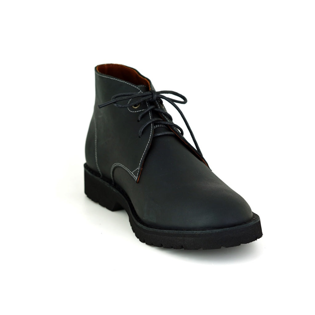 Pierre Cardin รองเท้าผู้ชาย รองเท้าบูท แบบสวมหุ้มข้อ, นุ่มสบาย ผลิตจากหนังแท้ สีดำ รุ่น 84JC172