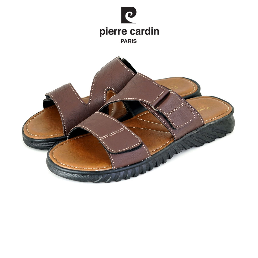 รองเท้าแตะผู้ชาย Pierre Cardin หนังสังเคราะห์คุณภาพสูง ดีไซน์นุ่มสบาย พื้นรองเท้ากันลื่น – สีน้ำตาล รุ่น 83RS166