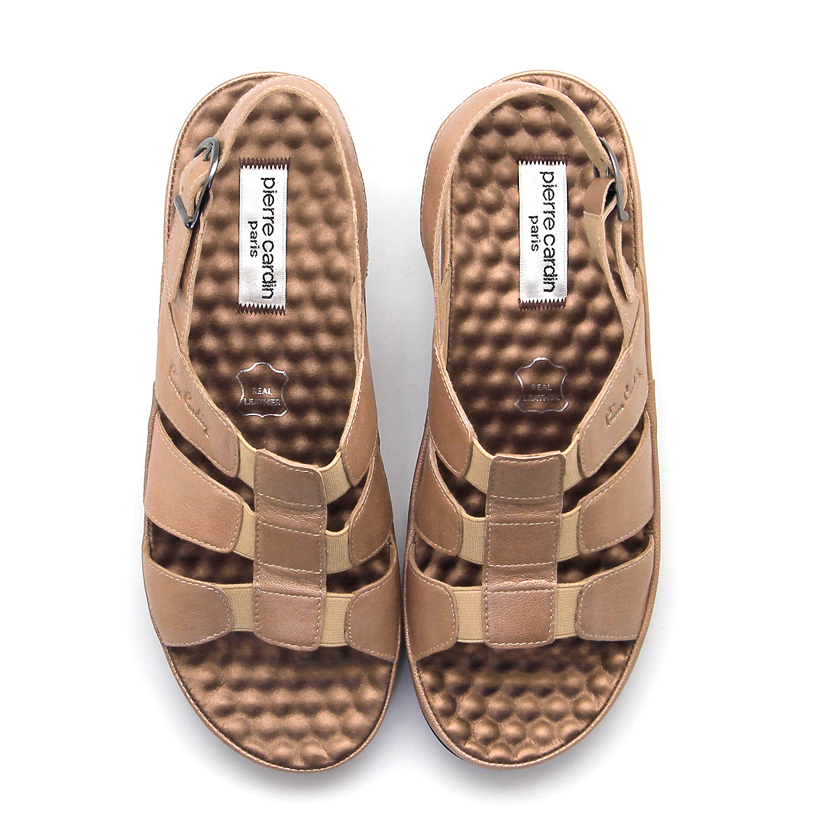 Pierre Cardin รองเท้าผู้หญิง รองเท้าแตะแบบลำลองหญิง รองเท้าส้นแบนแบบรัดส้น นุ่มสบาย ผลิตจากหนังแท้ สีบรอนซ์ทอง ไซส์ 21SS242