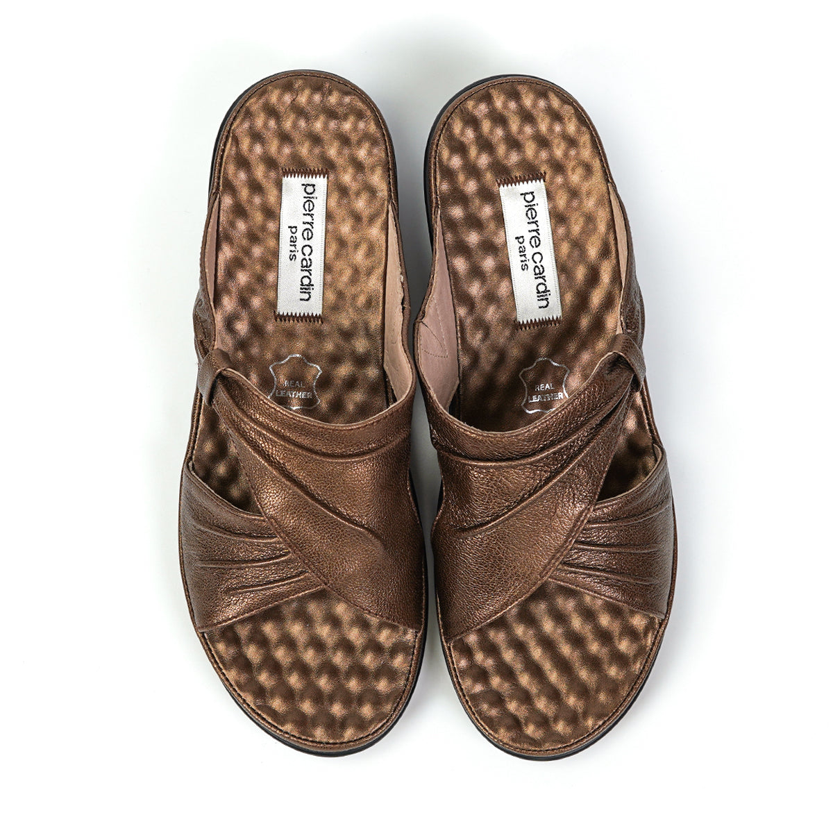 Pierre Cardin รองเท้าแตะผู้หญิง เพื่อสุขภาพ นุ่มสบาย ผลิตจากหนังแท้ สีเทา รุ่น 23SS294