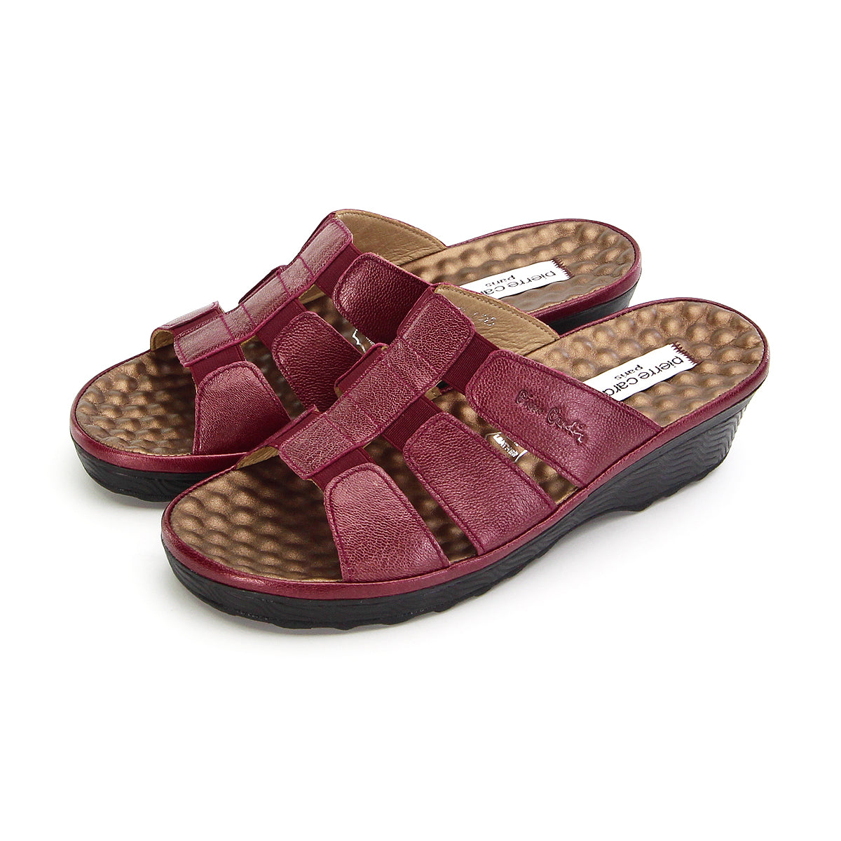 Pierre Cardin รองเท้าแตะหนังแท้ ทรงสวม สีแดงเบอร์รี่ ไซส์ 36–42 รุ่น 21SS245