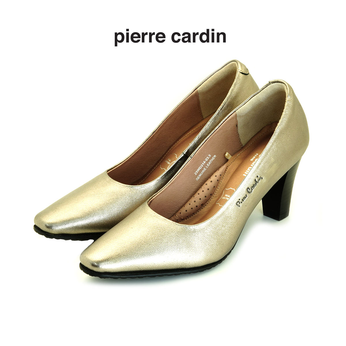 Pierre Cardin รองเท้าผู้หญิง รองเท้าส้นสูง รองเท้าส้นสูงทรง Pump นุ่มสบาย ผลิตจากหนังแท้ สีบรอนซ์ทอง ไซส์ 23WD314