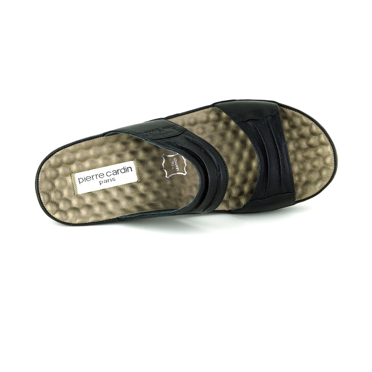 Pierre Cardin รองเท้าผู้หญิง รองเท้าแตะ รองเท้าแตะส้นแบน นุ่มสบาย ผลิตจากหนังแท้ สีดำ รุ่น24SS342