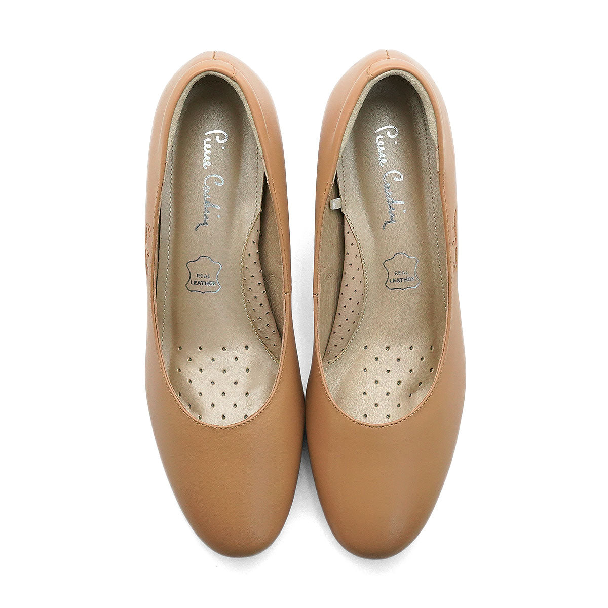 Pierre Cardin รองเท้าผู้หญิง รองเท้าส้นสูง นุ่มสบาย ผลิตจากหนังแท้ สีน้ำตาลอ่อน รุ่น 26WD422