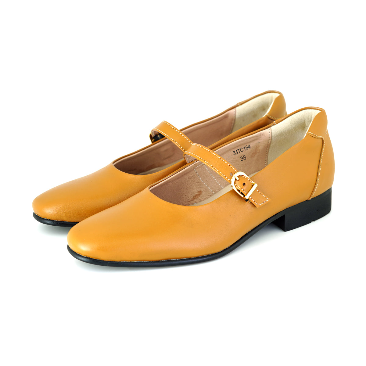 Pierre Cardin รองเท้าคัทชูผู้หญิง แมรี่เจน  ส้นแบน  ผลิตจากหนังแท้ สีน้ำตาลอ่อน รุ่น 34TC164