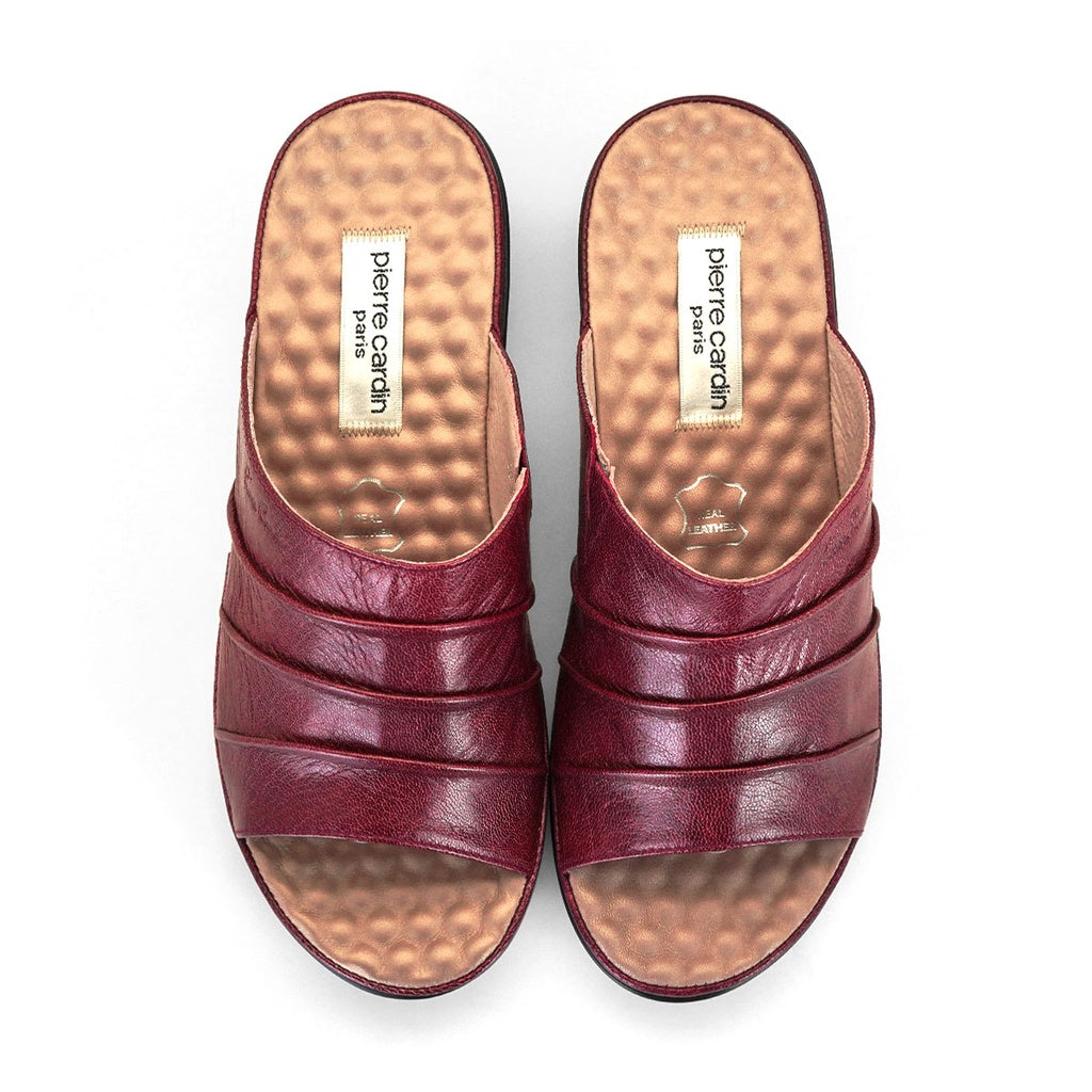 [Size 36-41] Pierre Cardin รองเท้าแตะผู้หญิง เพื่อสุขภาพ นุ่มสบาย ผลิตจากหนังแท้ สีแดงเบอรี่  รุ่น 20SS230