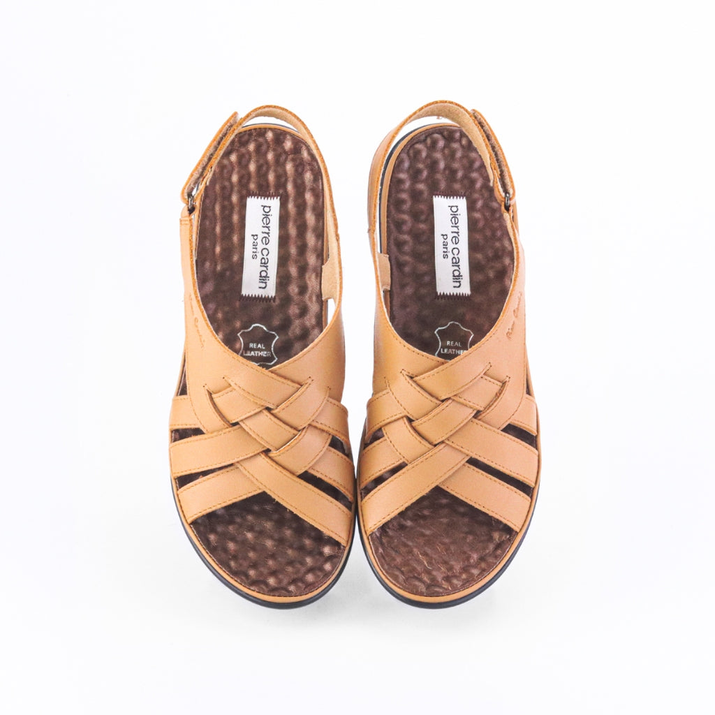 [Size 36-41] Pierre Cardin รองเท้าผู้หญิง รองเท้าแตะเพื่อสุขภาพ นุ่มสบาย ผลิตจากหนังแท้ สีน้ำตาลอ่อน รุ่น 27WS445